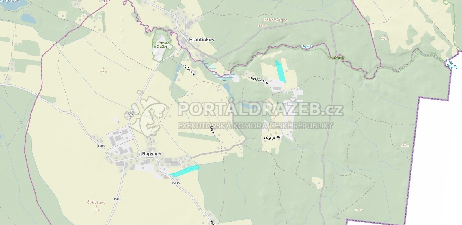 Pozemky o velikosti 42.656 m2, podíl 1/6, k.ú.