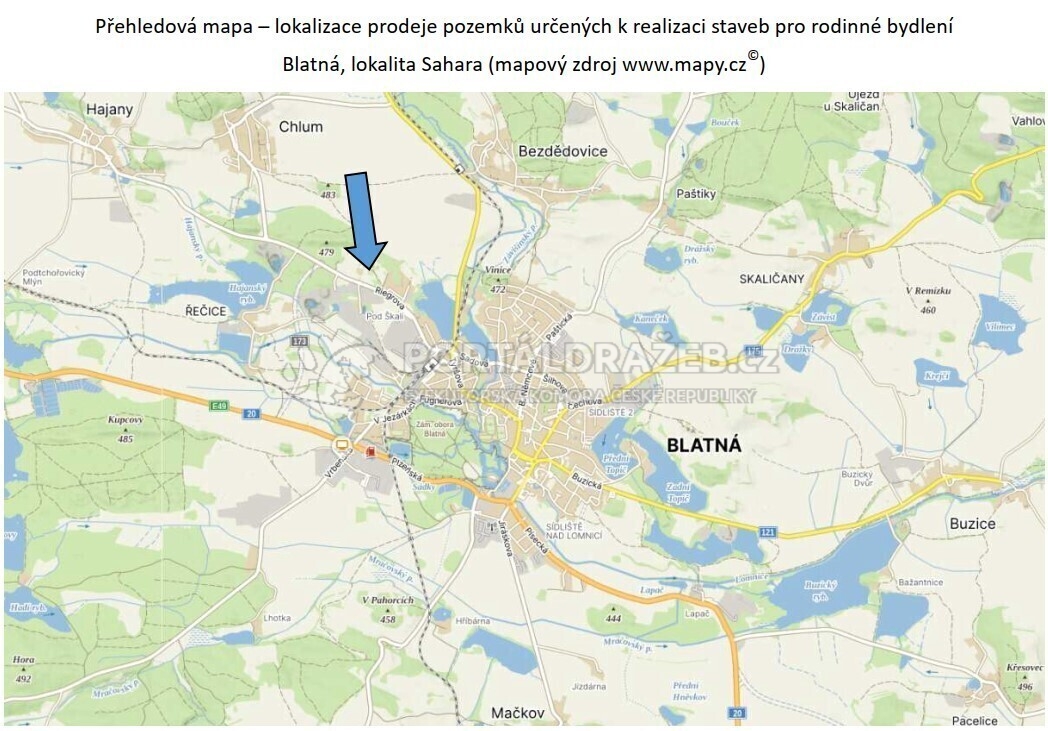 stavební pozemek v obci Blatná, okres Strakonice